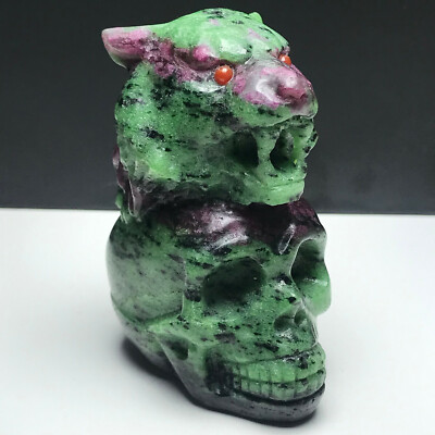 331g Natural Mineral Specimen. RUBY ZOISITE . Hand-carved. Skull Tiger ,BB