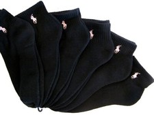 6 Pair Ralph Lauren Polo Low Quarter Athletic Socks Men's Black 6-12.5