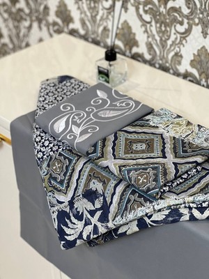 6PC HANDMADE GREY BEDDING  SETS MADE OF SOFT 100% COTTON WITH ORIENTAL EMBROIDER