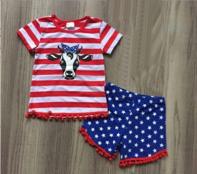 NEW Boutique 4th of July Cow Girls Shorts Outfit - Image 1 of 2