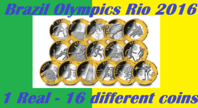 Brazil coin 1 Real 2014 2015 2016 Olympics Rio Athletics Swim Golf ...