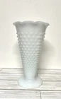 Vintage White Milk Glass Hob Nail Large Vase Hobnail Tall Scalloped Footed 9.5”