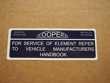  Mk1 Mk2 Mini Cooper S Air Box Coopers Filter Sticker  1960s 1970s 