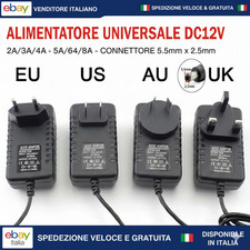 Adattatore Alimentazione 12V 2A AC/DC Regolato con Spina DC Universale