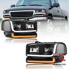 LED DRL Headlights Assembly for 1999-2006 Clear Reflector  Black Housing DRL 