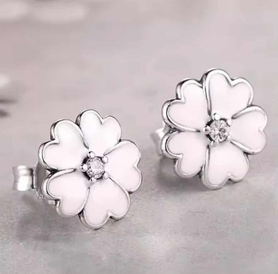 925 Sterling Silber Ohrstecker süße Sakura Blume Frau Mädchen Schmuck Geschenk