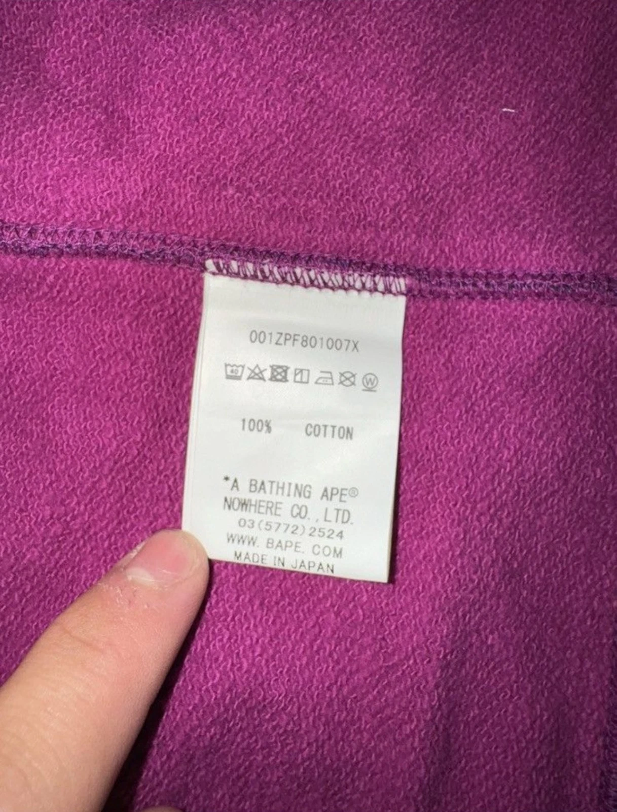 A BATHING APE (BAPE) BAPE PONR Felpa con Cappuccio Full Zip Viola Uomo XL (nuova con etichette)