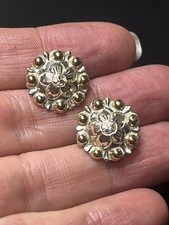 B5856 Elkcreek silversmith Sterling Silver Gold fill Floral Earrings 17mm 3g