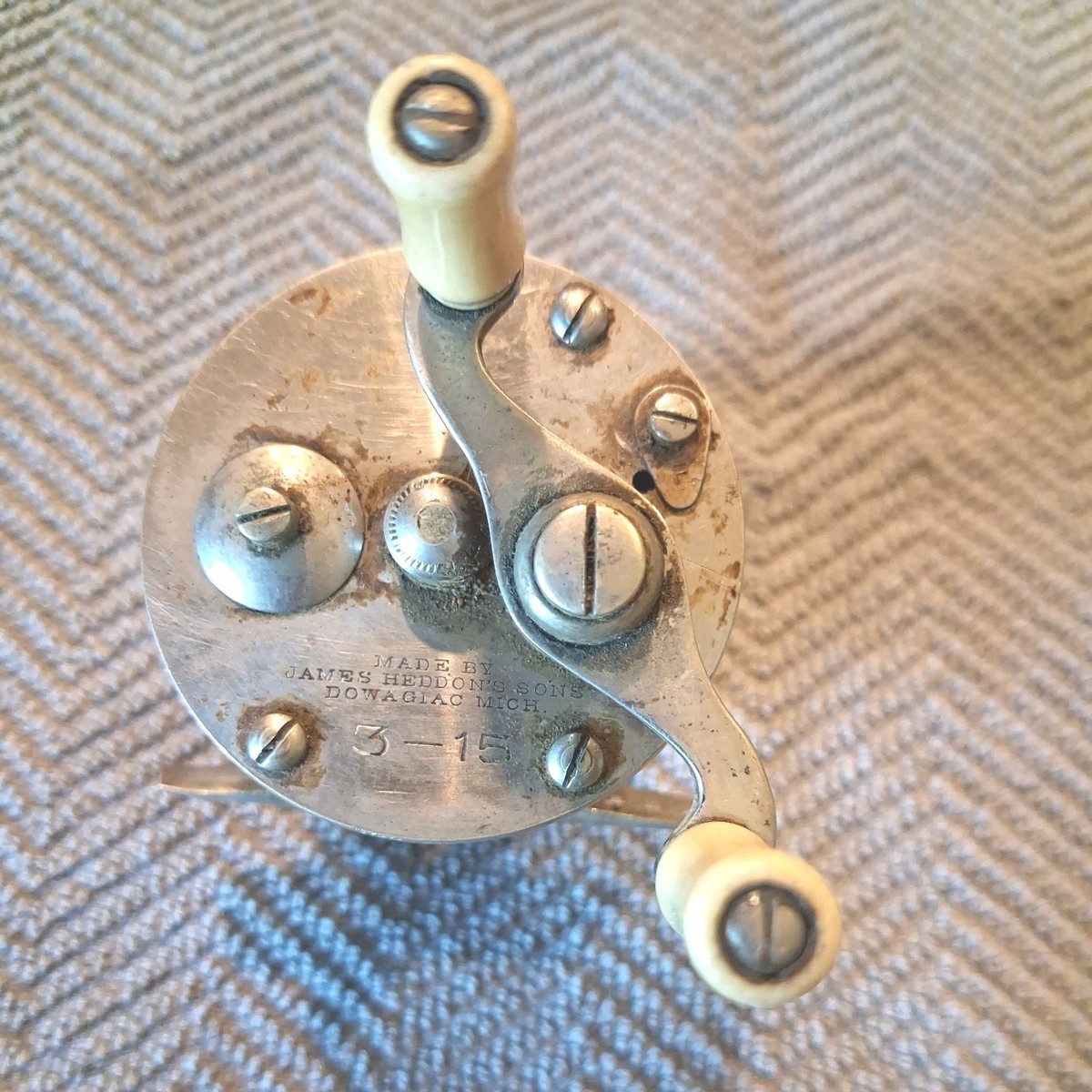 Vtg James Heddon's Sons 3 - 15 Dowagiac MI German Silver Reel Low