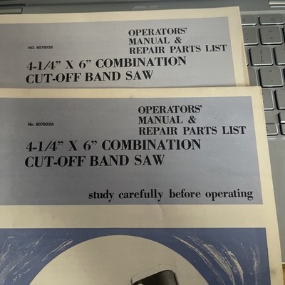 Manual& Repair PartsL ist 4-1/4'' x6 Combination Cut off Saw #907903A/B-2 pcs