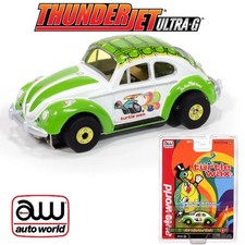 Auto World Thunderjet 1966 Volkswagen Beetle Turtle Wax White/Green HO Slot Car