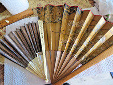 2 Vintage Hand Held Fan 1 Celluloid 1 wooden handle as is