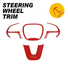 4X Red Steering Wheel Decoration Cover w/Adhesive for 2015-2023 Dodge Challenger