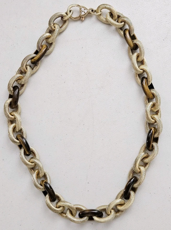 Raro Collar Grueso Judith Ripka Ojo de Tigre Rolo Eslabón Rodio Sobre Esterlina  Foto 3 de 4