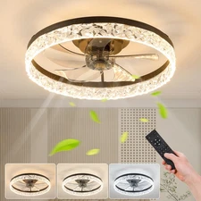 20" LED Ceiling Fan Light kit Flush Mount Crystal Design w Remote & APP Control