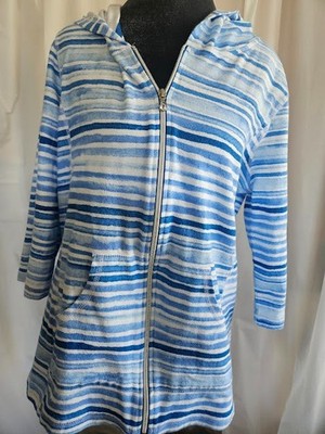 Onque Casual Hoodie, Blue & White Stripes, Large, Lightweight, Pre-owned.  (277)