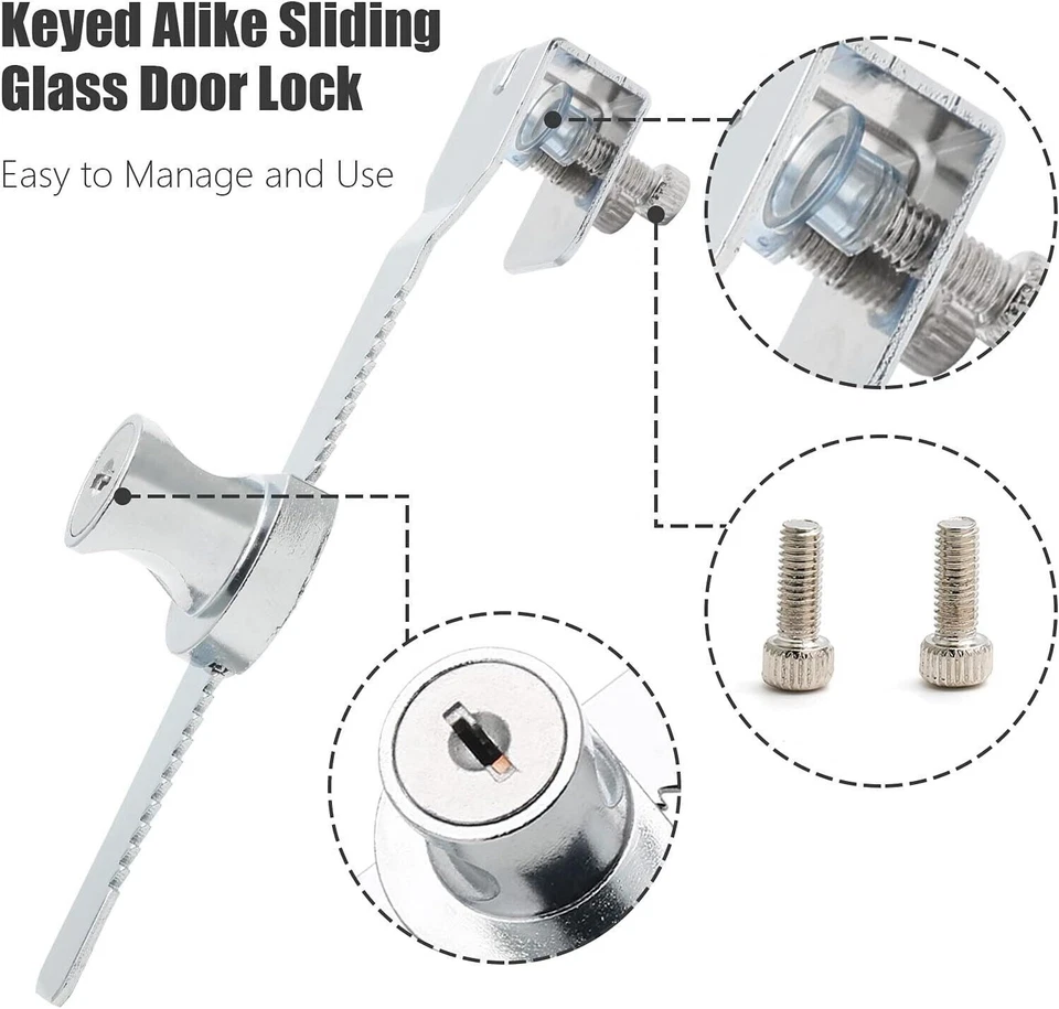 2Pc Display Case Showcase Sliding Glass Door Lock Furniture Cabinet Locks 4 Keys - Image 3 of 4