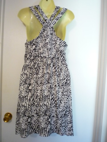 SOMA Knit Dress-SZ L-Pullover-V NECK-SLEEVELESS-BLK/WHT-SHELF BRA-ELASTIC WAIST - Picture 6 of 7