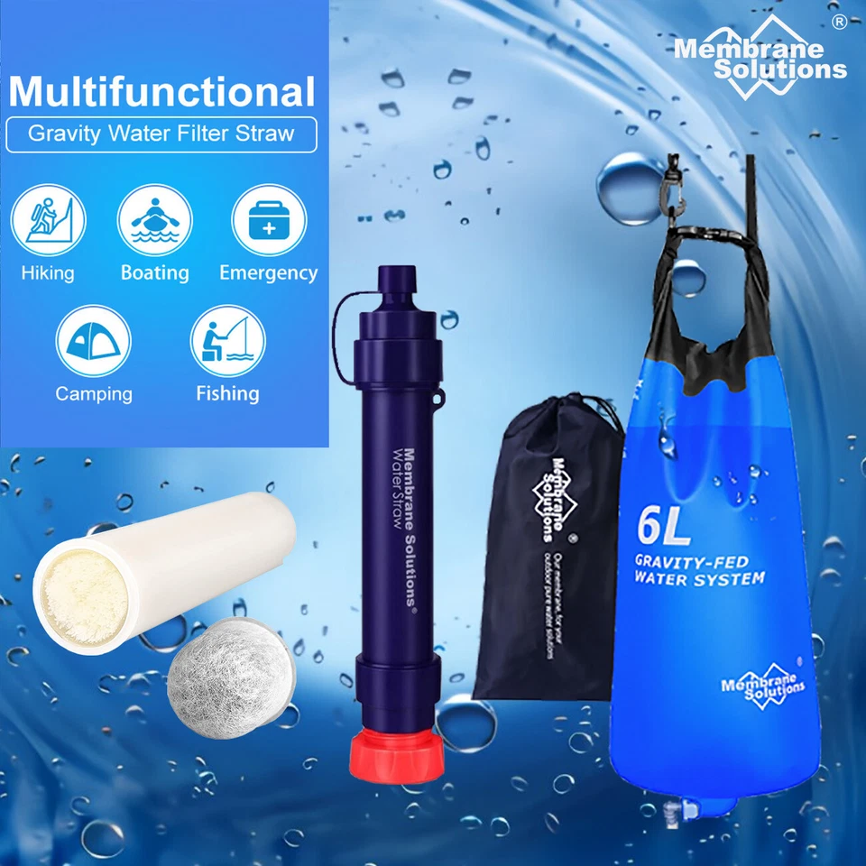 Gravity Fed Water Filtration System,Adjustable Tree Strap,6L|Water Filter Straw - image 2 of 4