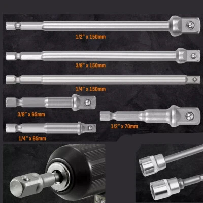 QNGENET Impact Drill Bit Socket Adapter Set Extension Bar 1/4" 3/8" 1/2" Hex Drive 6pcs
