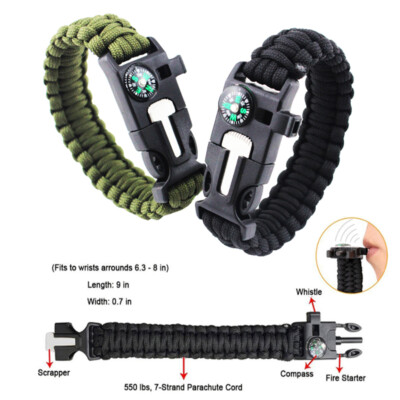 Paracord Bracelet Waterproof Outdoor Adjustable Survival emergency Knife  Kit