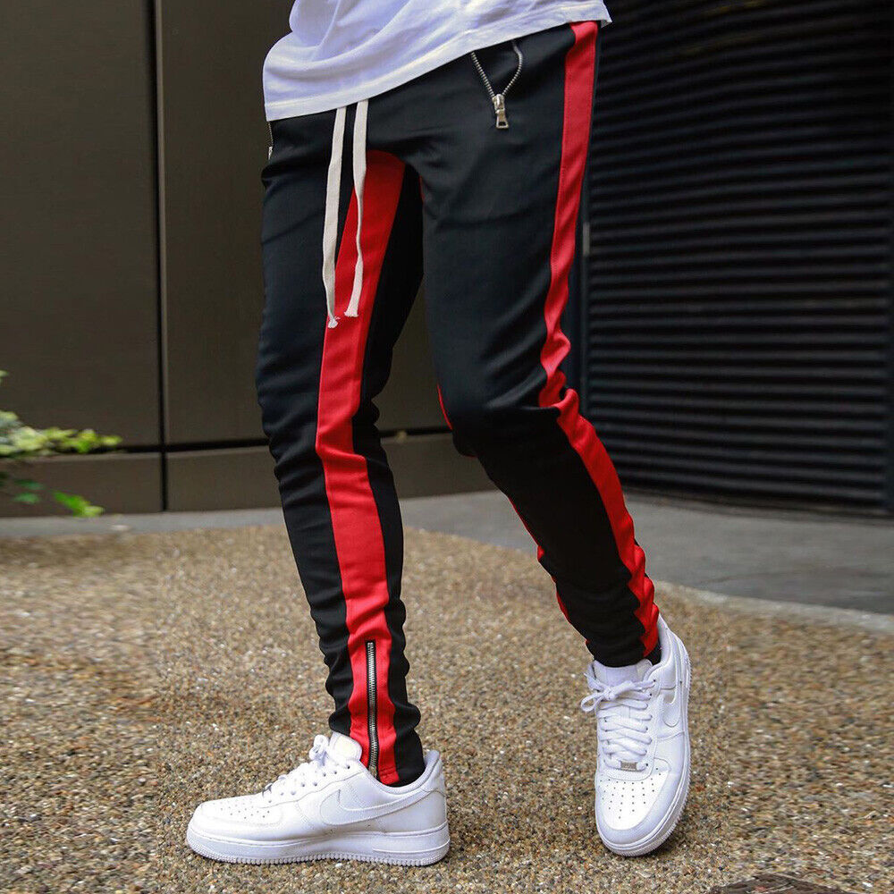 Men's Contrast Sport Pants Zipper Pocket Tracksuit Joggers Trousers  Sweatpants