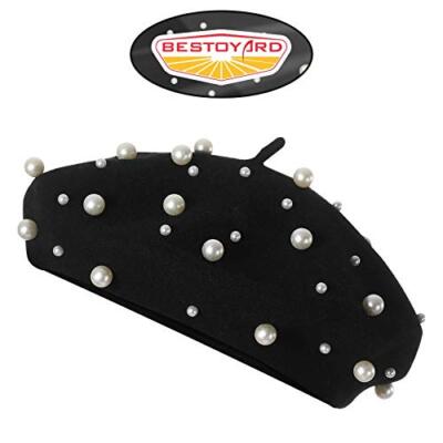 Pearl Autumn Winter Cashmere Beret Starry Beaded Rivet Wool  display picture 3