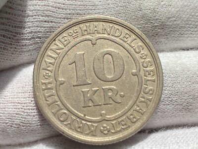Greenland 1922 10 kr. Ivigtut Cryolite mining token, low XF, spots, SCARCE NICE