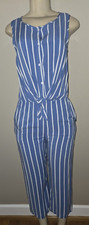 Girls Abercrombie Kids Blue / White Striped Long Romper Jumpsuit Size 15-16