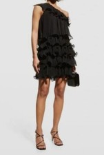 495 Milly Women's Black Blakely Pleated Tiered Ruffle Mini Dress Size 4