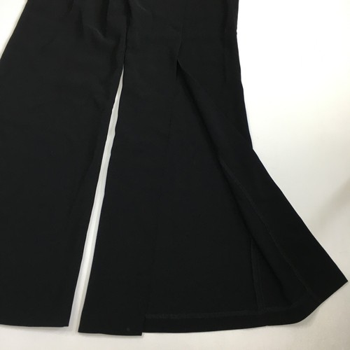 BEBE Womens sz 4 Black High Slit Cut Out Flare Legs Opposite Sides Belted Pant - Picture 15 of 16