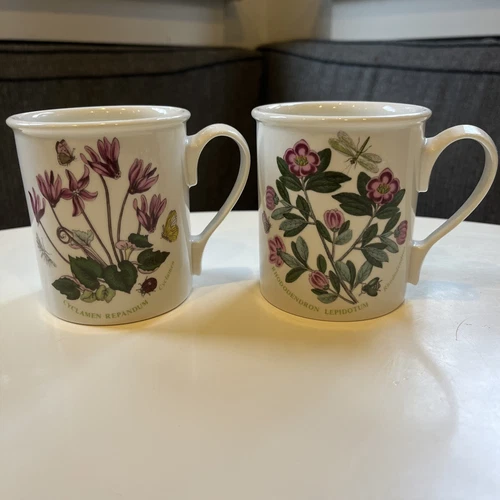 Pair Of Vintage Portmeirion Botanic Garden 14 Oz Rimmed Mugs Coffee/Tea Old Mark