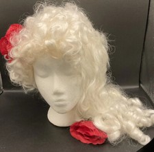 costume white wig with red roses Halloween