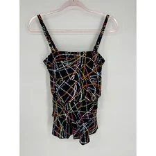 A Shore Fit! Ruffled Tankini Top Colorful Polka Dot Swim Top Separates Size 8