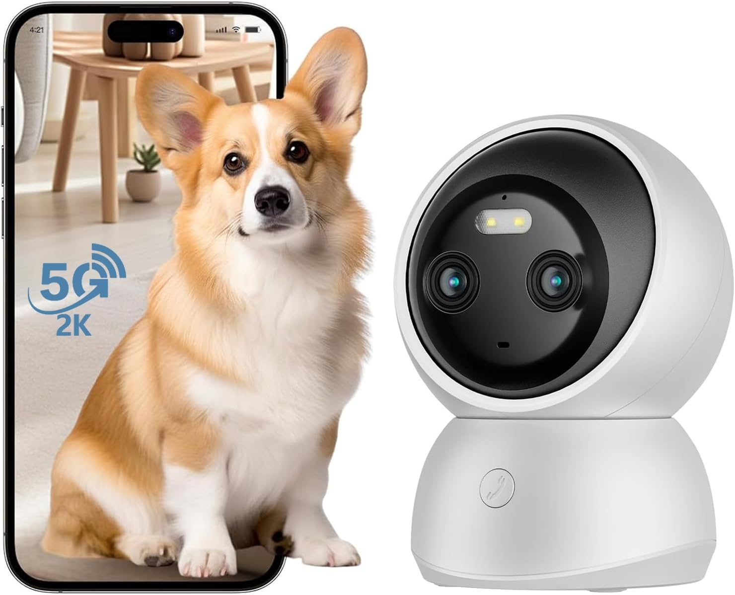 Dual Lens 2K Security Camera Indoor,360° Pet Camera Indoor, 2.4/5Ghz Wifi, Motio-image
