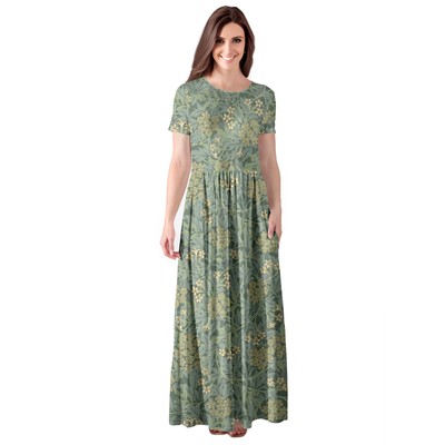 Bon Apple Tea Women's Short Sleeve Maxi Dress with Pockets