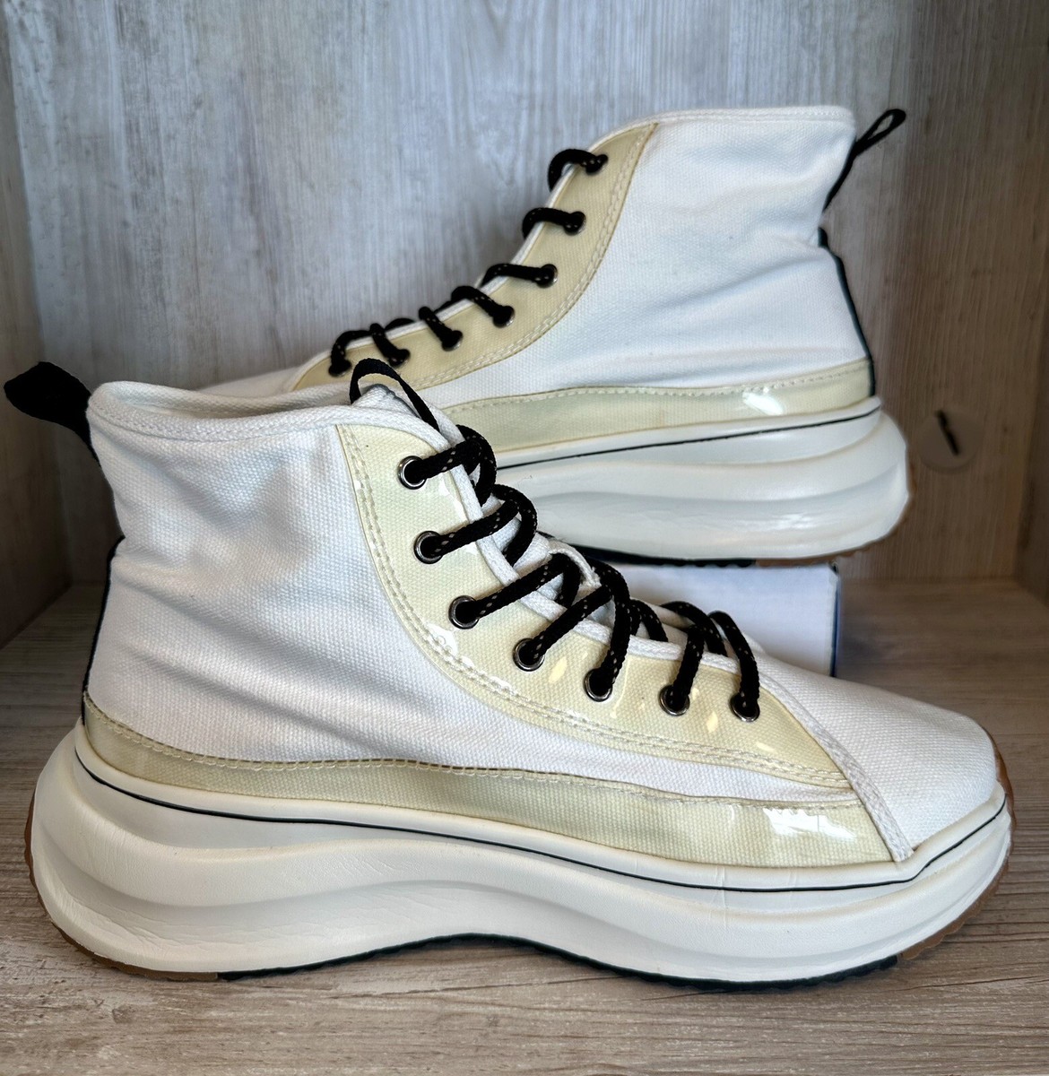 ZARA High Top Sneakers Textile Shoes Sand White Womens Size