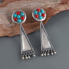 925 Sterling Silver Handmade Earrings Natural Turquoise  Coral Stone Earrings