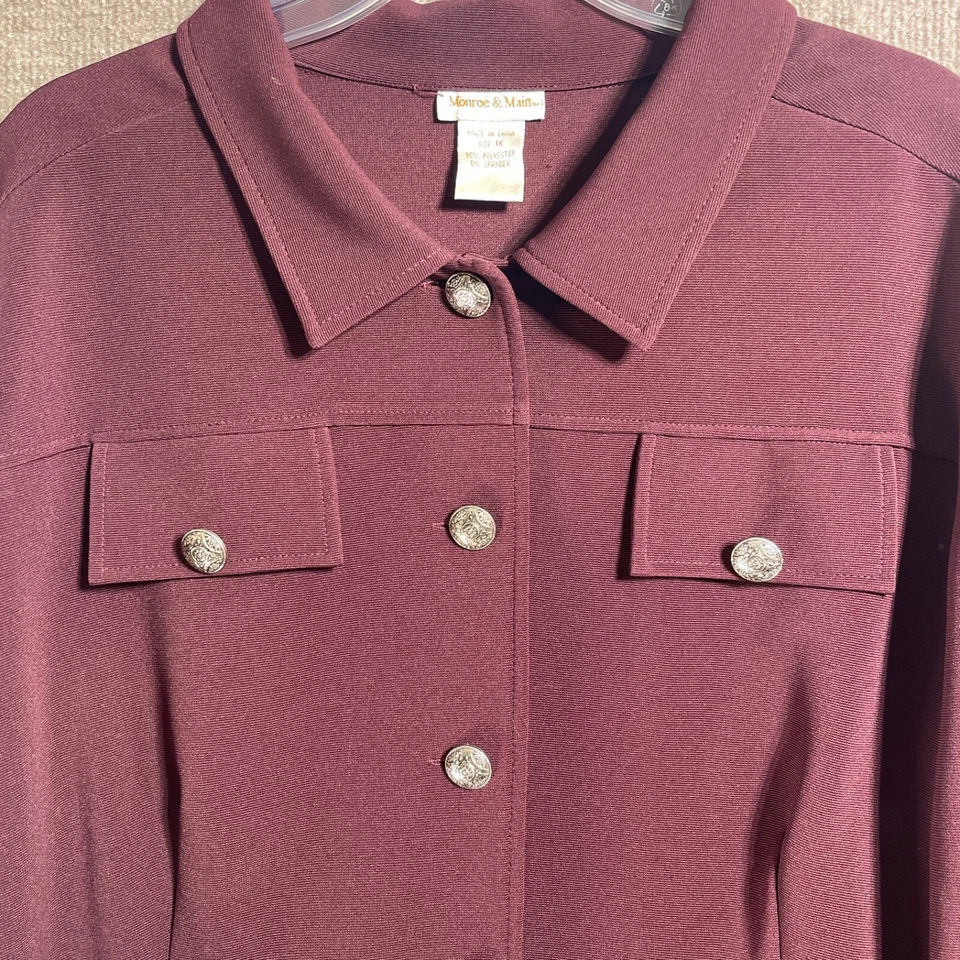 Conjunto de falda Monroe & Main para mujer 1X chaqueta granate maxi falda botón elástico carrera Foto 3 de 4