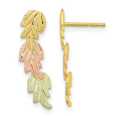 10k Black Hills Gold Yellow Pink Green Plant Leafs Post Stud Studded Earrings