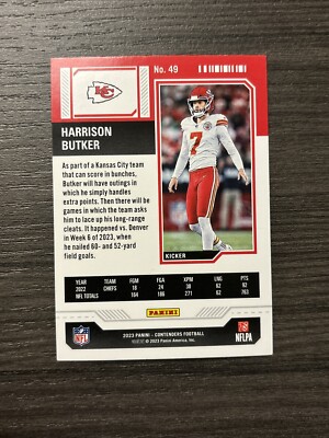 2023 Contenders Base Season Ticket #49 Harrison Butker Kansas City Chiefs