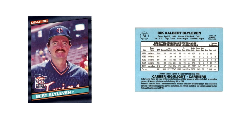 Bert Blyleven 1986 Leaf #88 Minnesota Twins Baseball Card NM - Image 3 of 3