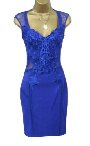 Abito Bodycon Blu Lipsy 12 UK Festa Occasione Matrimonio Cobalto Ricamato Pizzo - Foto 20 di 22