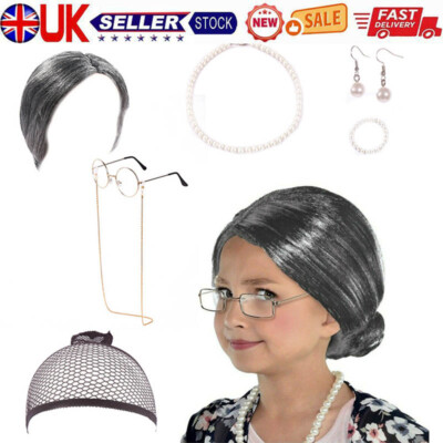 Old Lady Wig Granny Costume Wig Set with Hair Rollers for Cosplay Dress Up  Party | eBay