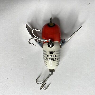 Vintage Heddon Tiny Crazy Crawler XRW Red White Shore Lure Vintage Heddon Tiny Crazy Crawler XRW Red White Shore Lure