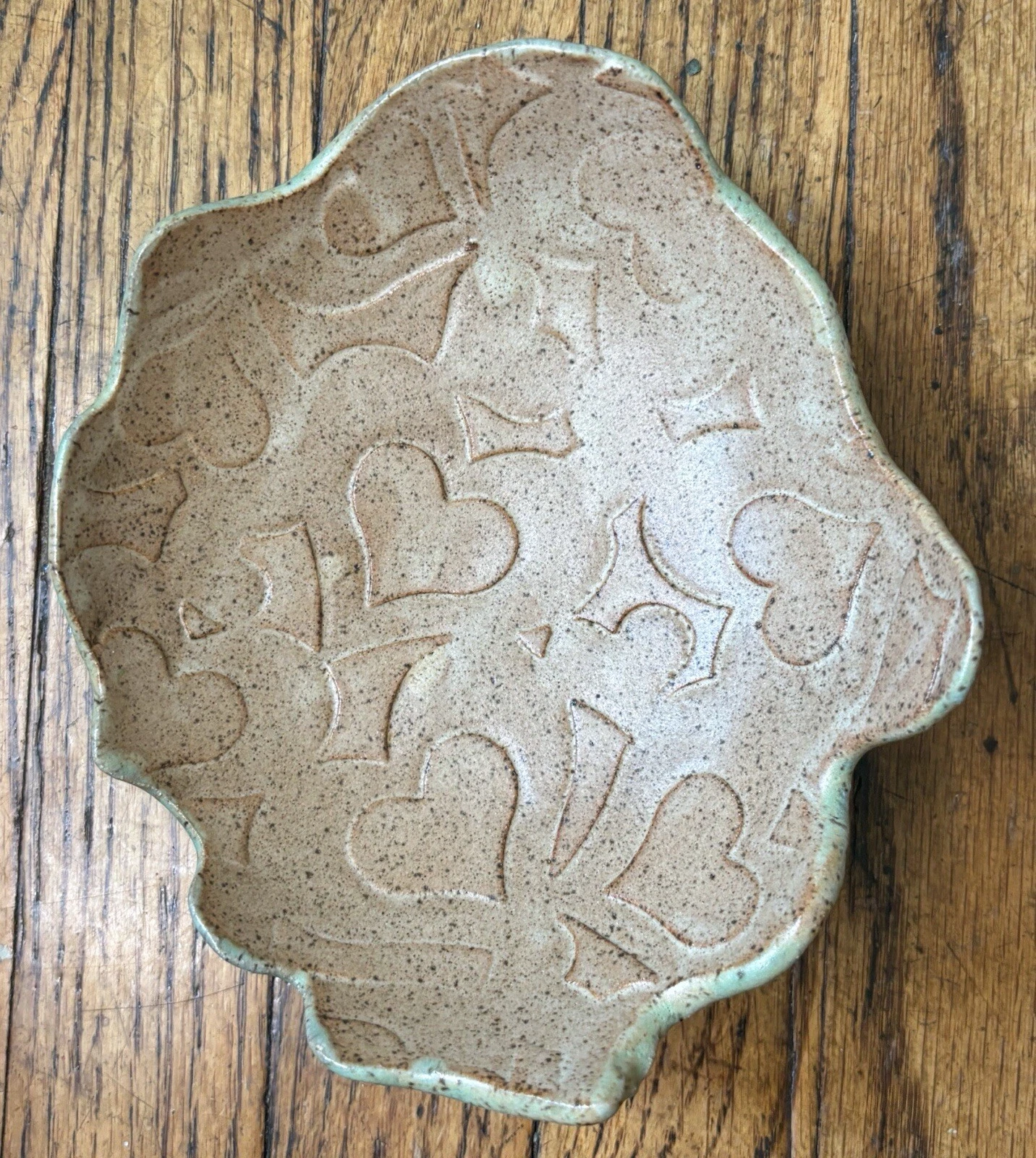 Abstract Heart Pattern Speckled Pottery Candy Dish Cottagecore Indie Eclectic
