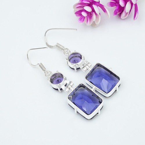 Amethyst Gemstone Handmade Earrings 925 Sterling Silver Jewelry Anniversary Gift - Picture 5 of 5