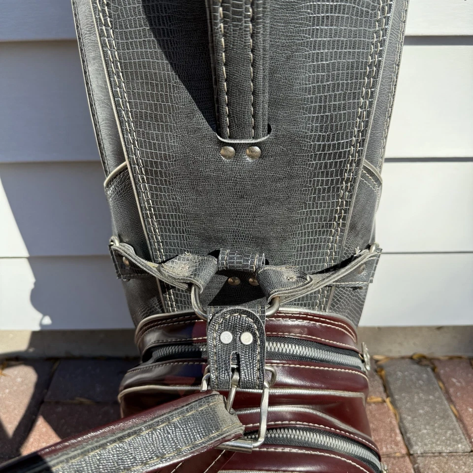 Bolsa de golf vintage Hot-Z de cuero rojo gris imitación piel de serpiente 6 vías Pro Group Inc EE. UU. Foto 4 de 4