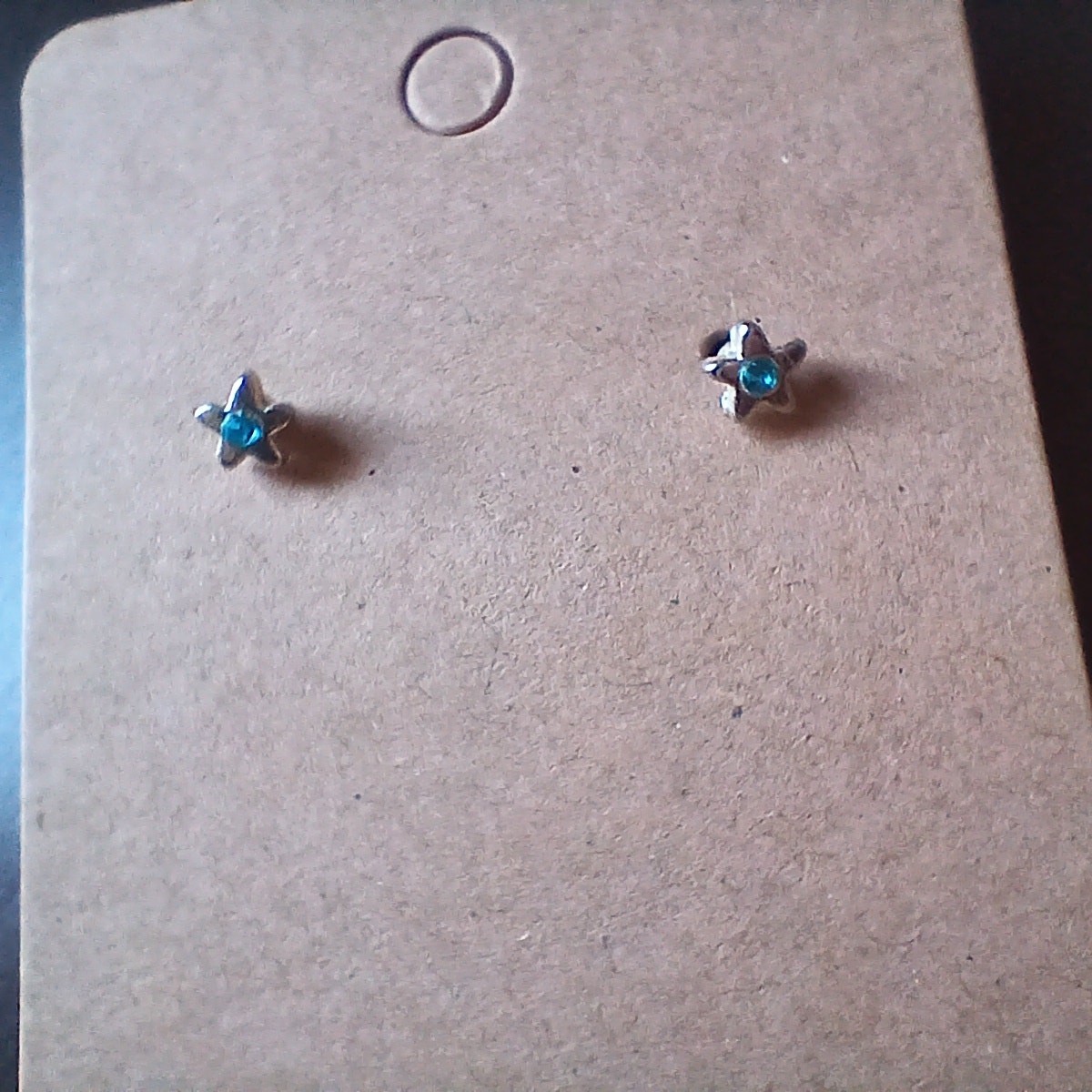 Tiny Silver Star Aqua Blue Gem Stud Earrings 1/8 … - image 9