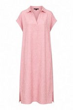 Tahari Pink Linen Blend Cap Short Sleeve Katftan Shift Maxi Dress Pocket Light M